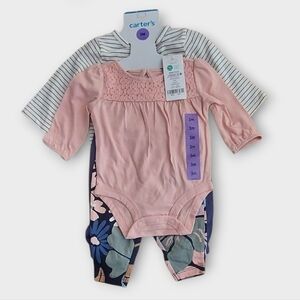 NWT Carter's Baby Girl 4 PC Outfit Pant Set - Pink and Navy ~sz 3M